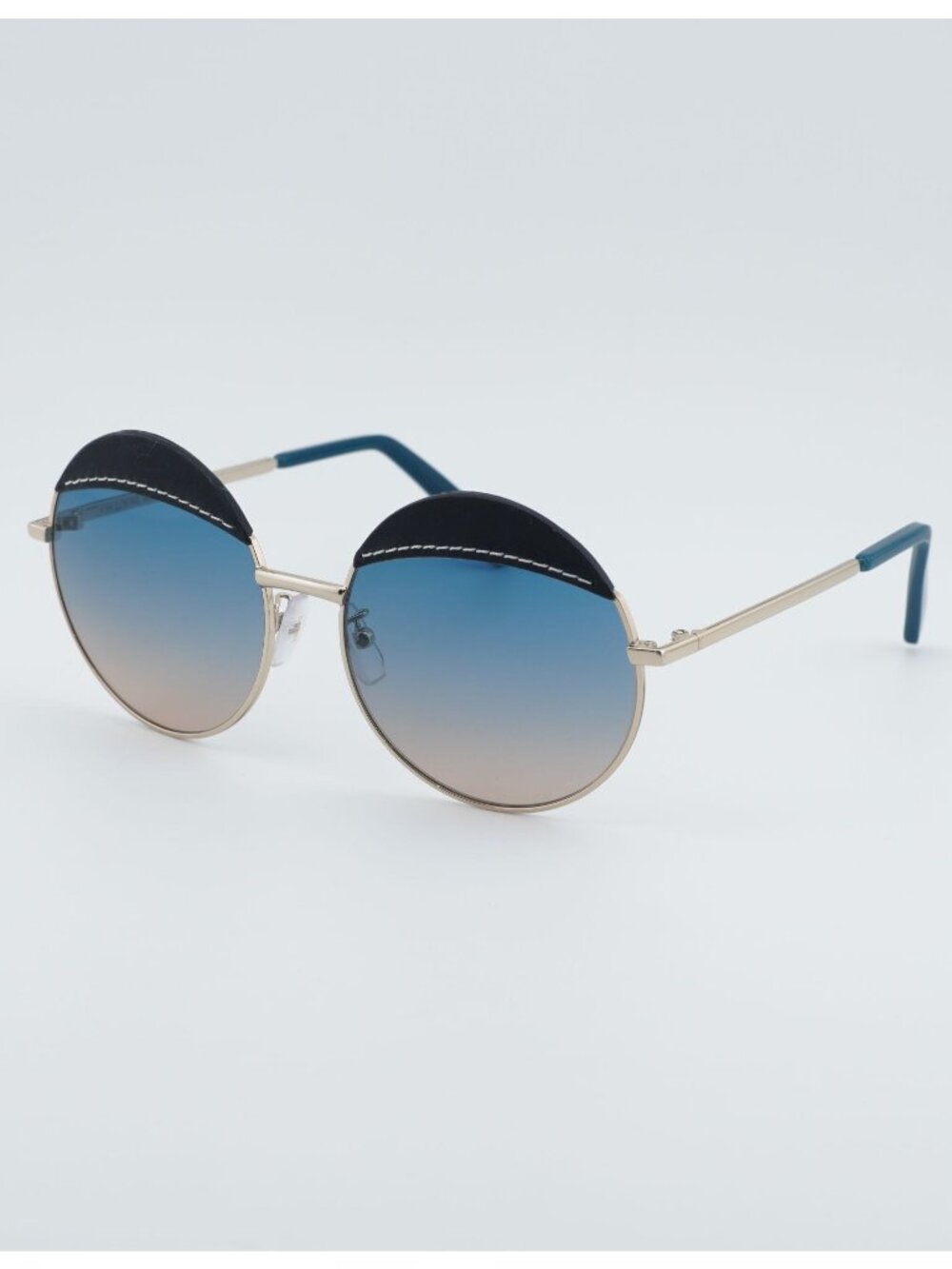 Loewe LW40007U 33W Sunglasses Gold Blue Leather Round Frame